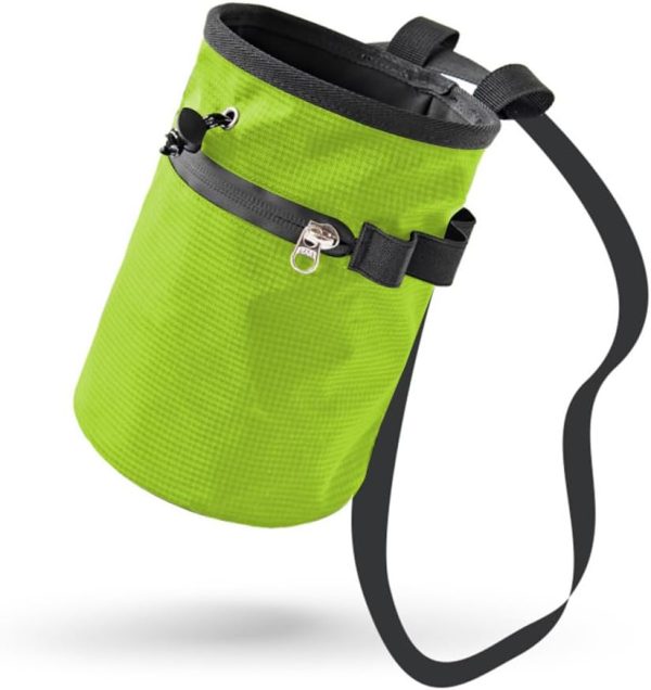 Climbing Chalk Bag,Drawstring Bouldering Chalk Bag Bucket with Adjustable Belt & Zippered Storage Pockets for Rock Climbing Bouldering