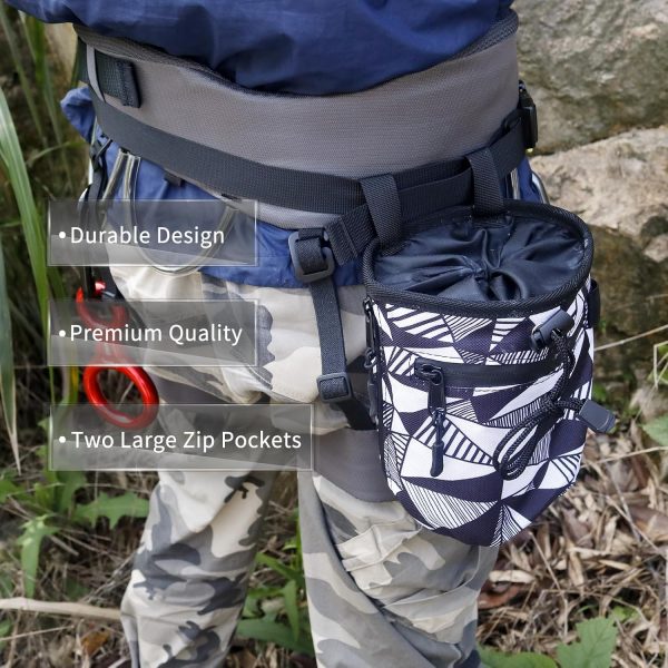 Chalk Bag for Rock Climbing - Bouldering Chalk Bag Bucket with Quick-Clip Belt and 2 Large Zippered Pockets - Rock Climbing Gear Equipment - Image 2