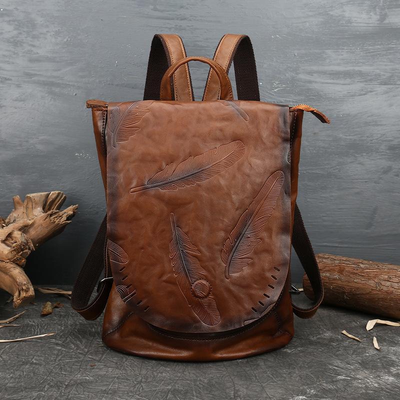 Retro Embossed Women's Backpacks In Cowhide - Image 3
