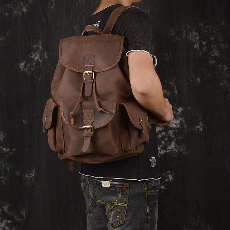 Backpack Crazy Horse Leather Outdoor Travel Men's Backpack - Image 5