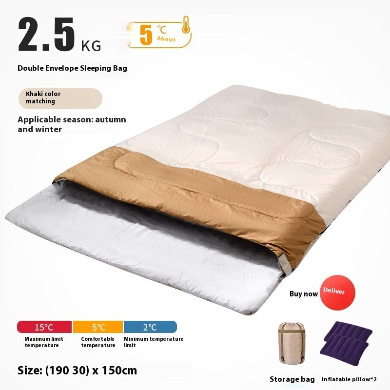 Double Sleeping Bag Adult Outdoor Camping Thickened Warm-keeping And Cold-proof Quilt Dual-use - Image 8