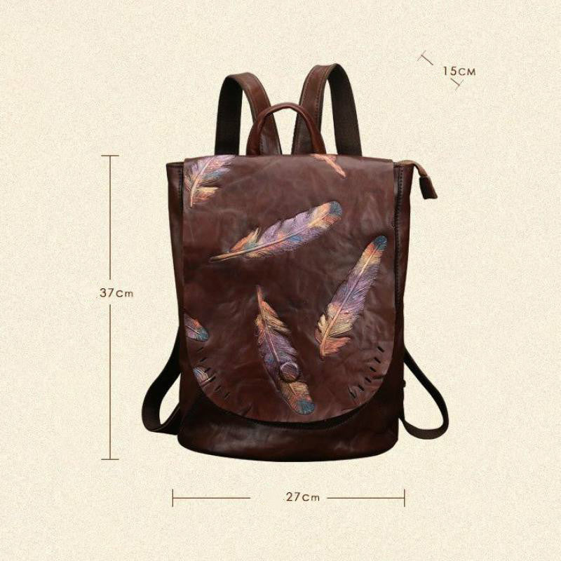 Retro Embossed Women's Backpacks In Cowhide - Image 4