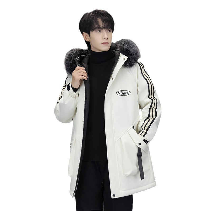 Fleece-lined Thickened Hooded Cotton Jacket Men's Winter - Image 5