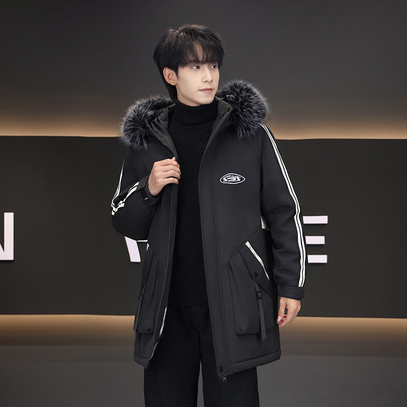 Fleece-lined Thickened Hooded Cotton Jacket Men's Winter - Image 6