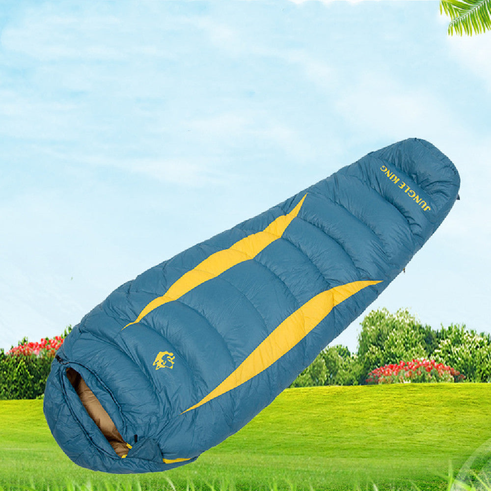Outdoor Camping Sleeping Bag - Fog Blue And Yellow - Image 5