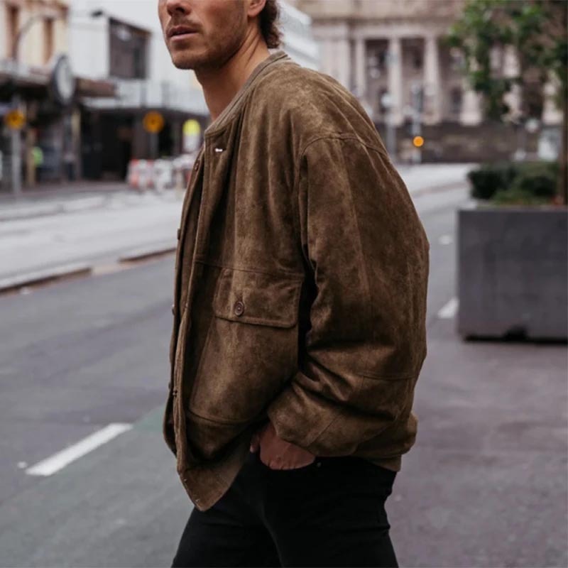 Maillard Suede Coat Men's Solid Color Casual Men's Jackets - Image 3