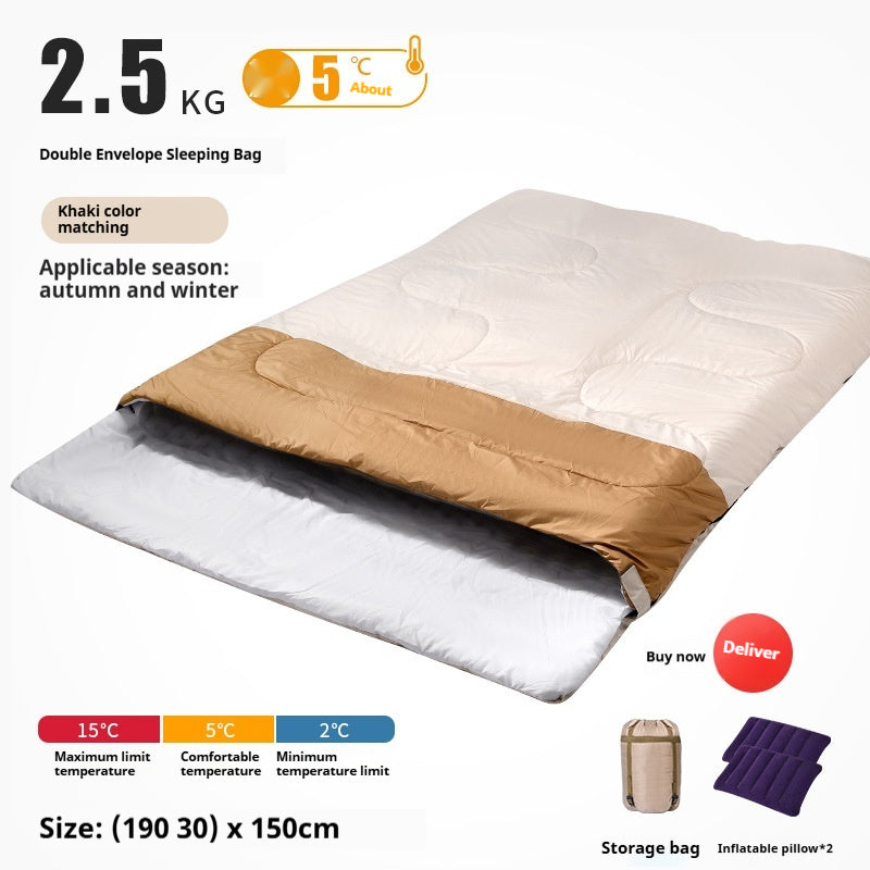Double Sleeping Bag Adult Outdoor Camping Thickened Warm-keeping And Cold-proof Quilt Dual-use - Image 4