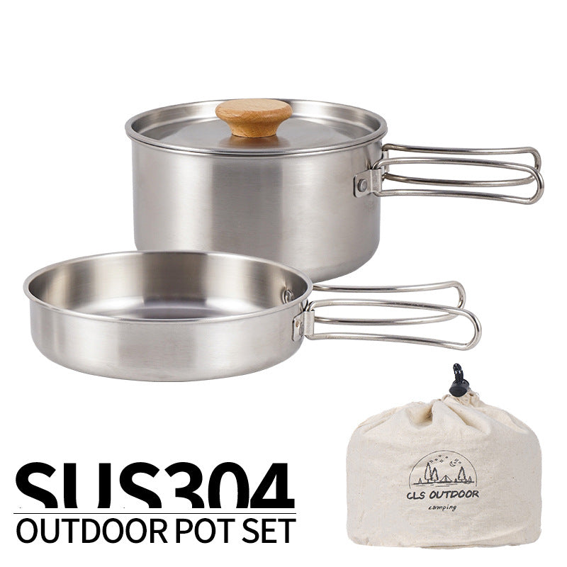 Outdoor Mountaineering 304 Stainless Steel Folding Handle Pot Camping Portable Frying Pan Soup Pot - Image 3