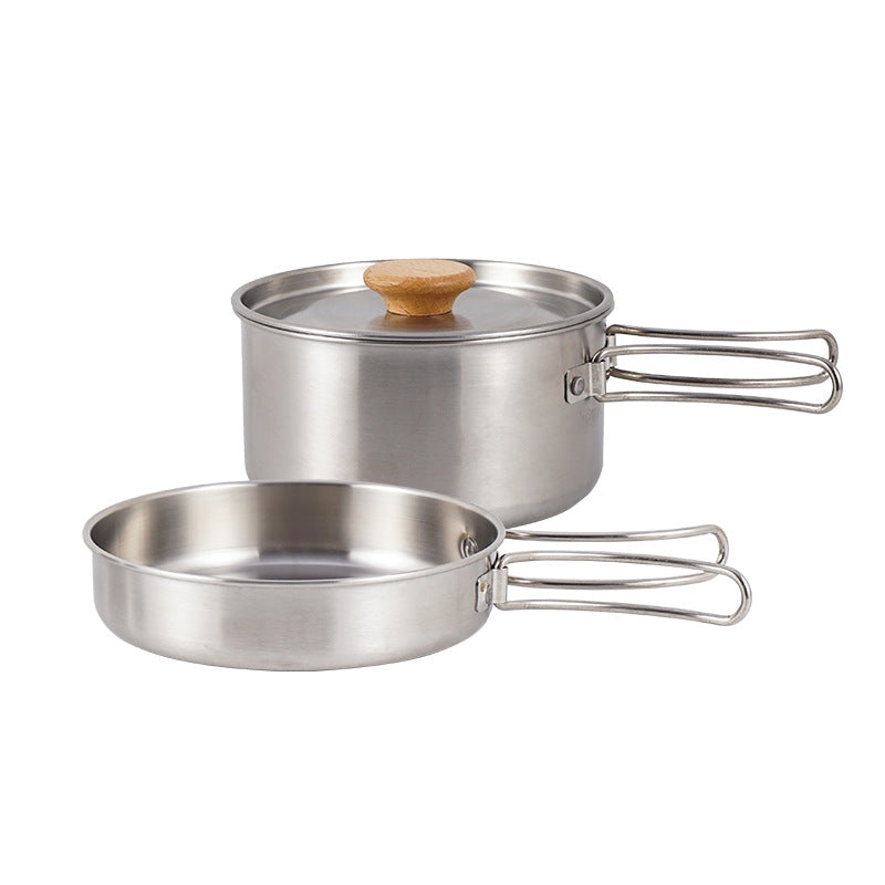 Outdoor Mountaineering 304 Stainless Steel Folding Handle Pot Camping Portable Frying Pan Soup Pot - Image 6