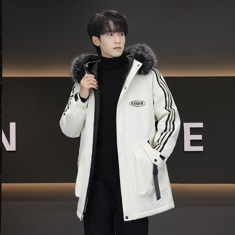 Fleece-lined Thickened Hooded Cotton Jacket Men's Winter - Image 3