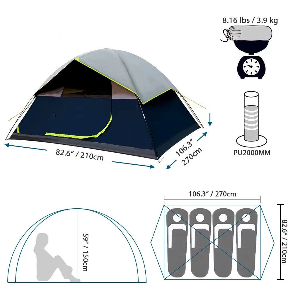 4 Person Black Coated Darkroom Tent For Camping Family Backpacking Tents - Image 2