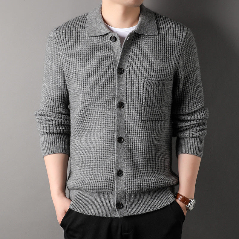 Men's Long-sleeved Knitted Cardigan Jacket - Image 3