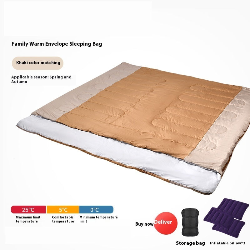 Double Sleeping Bag Adult Outdoor Camping Thickened Warm-keeping And Cold-proof Quilt Dual-use - Image 2