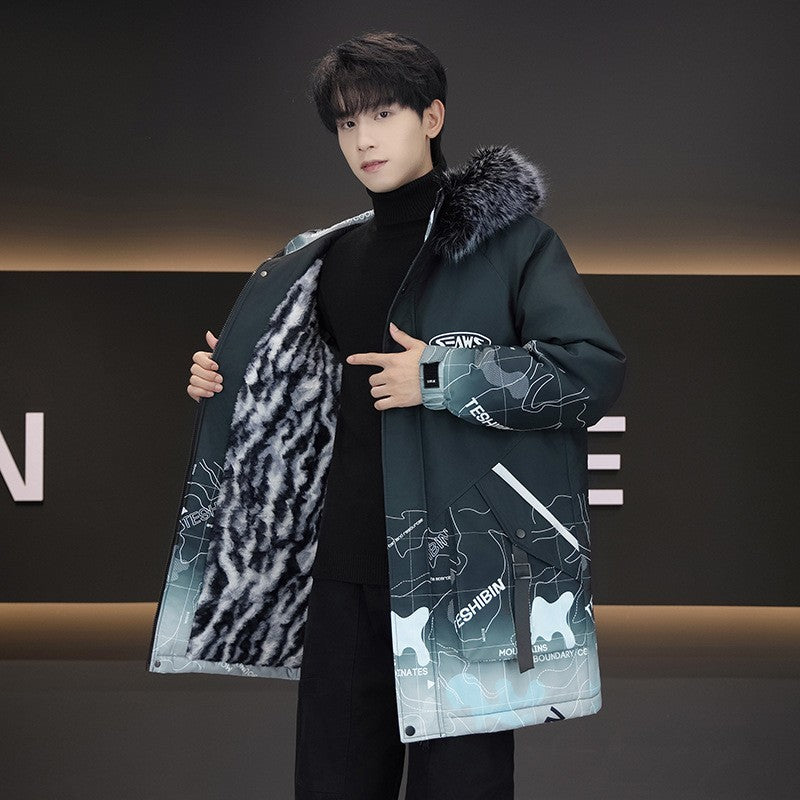 Fleece-lined Thickened Hooded Cotton Jacket Men's Winter - Image 2