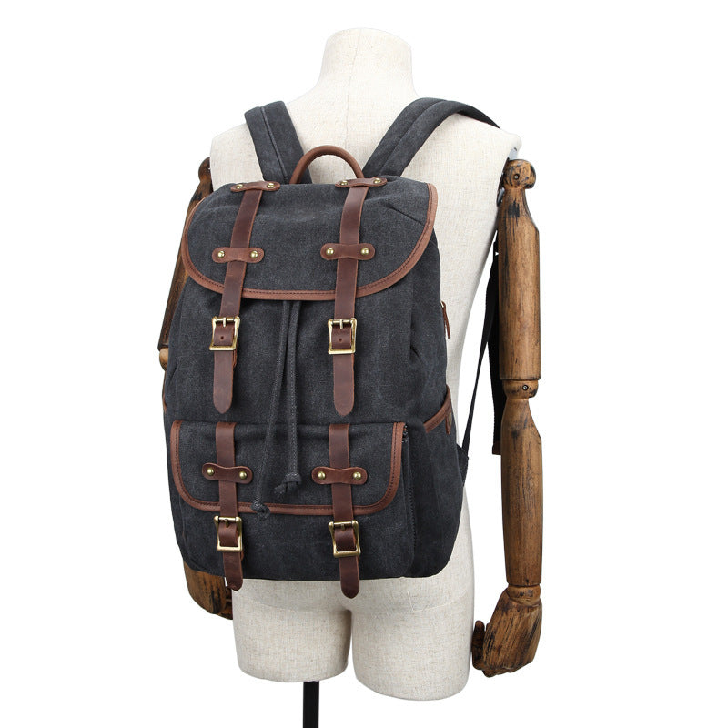 Canvas Backpack Oil Wax Outdoor Travel - Image 2